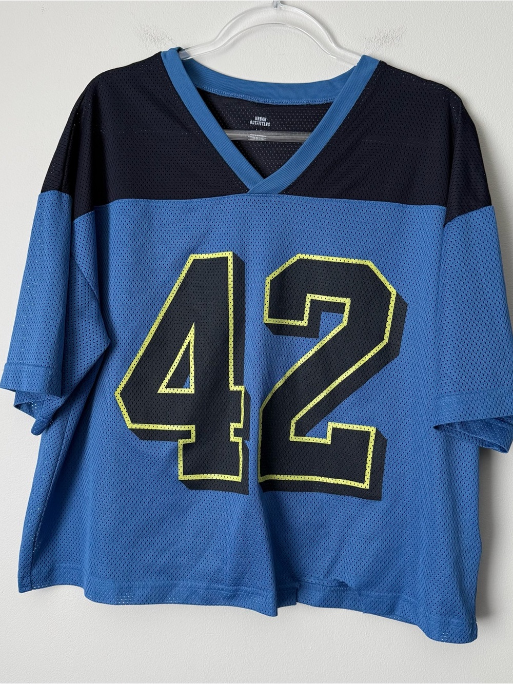 Urban Outfitters Blue and Black Mesh Jersey with Neon-Outlined 42